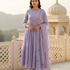 Embroidery Lavender Chanderi Silk Suit