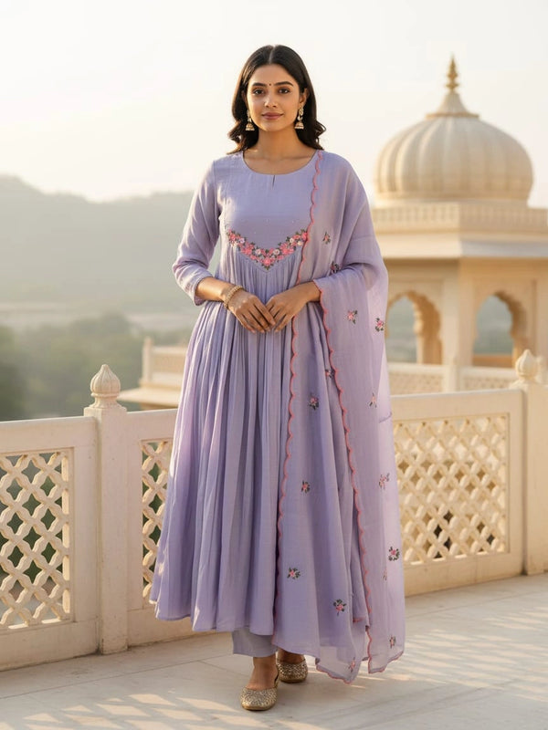 Embroidery Lavender Chanderi Silk Suit