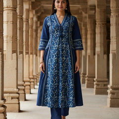 Blue Print Cotton Suit
