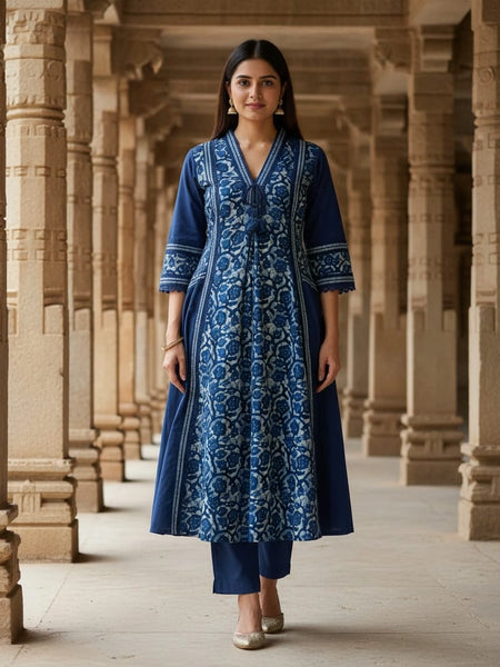 Blue Print Cotton Suit