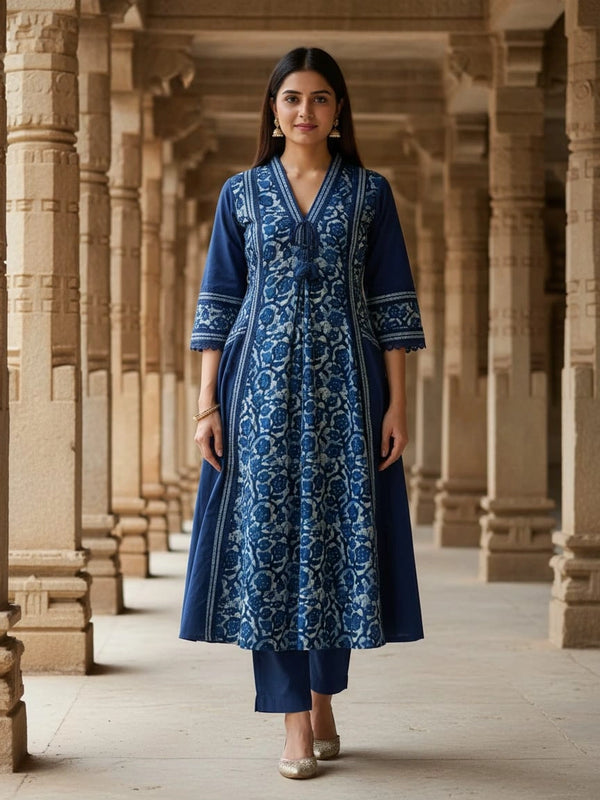 Blue Print Cotton Suit