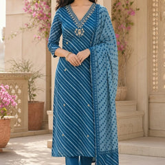 Mirror Work Blue Cotton Suit