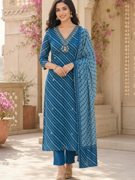 Mirror Work Blue Cotton Suit