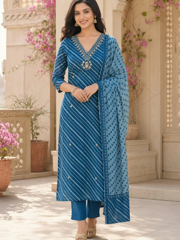 Mirror Work Blue Cotton Suit