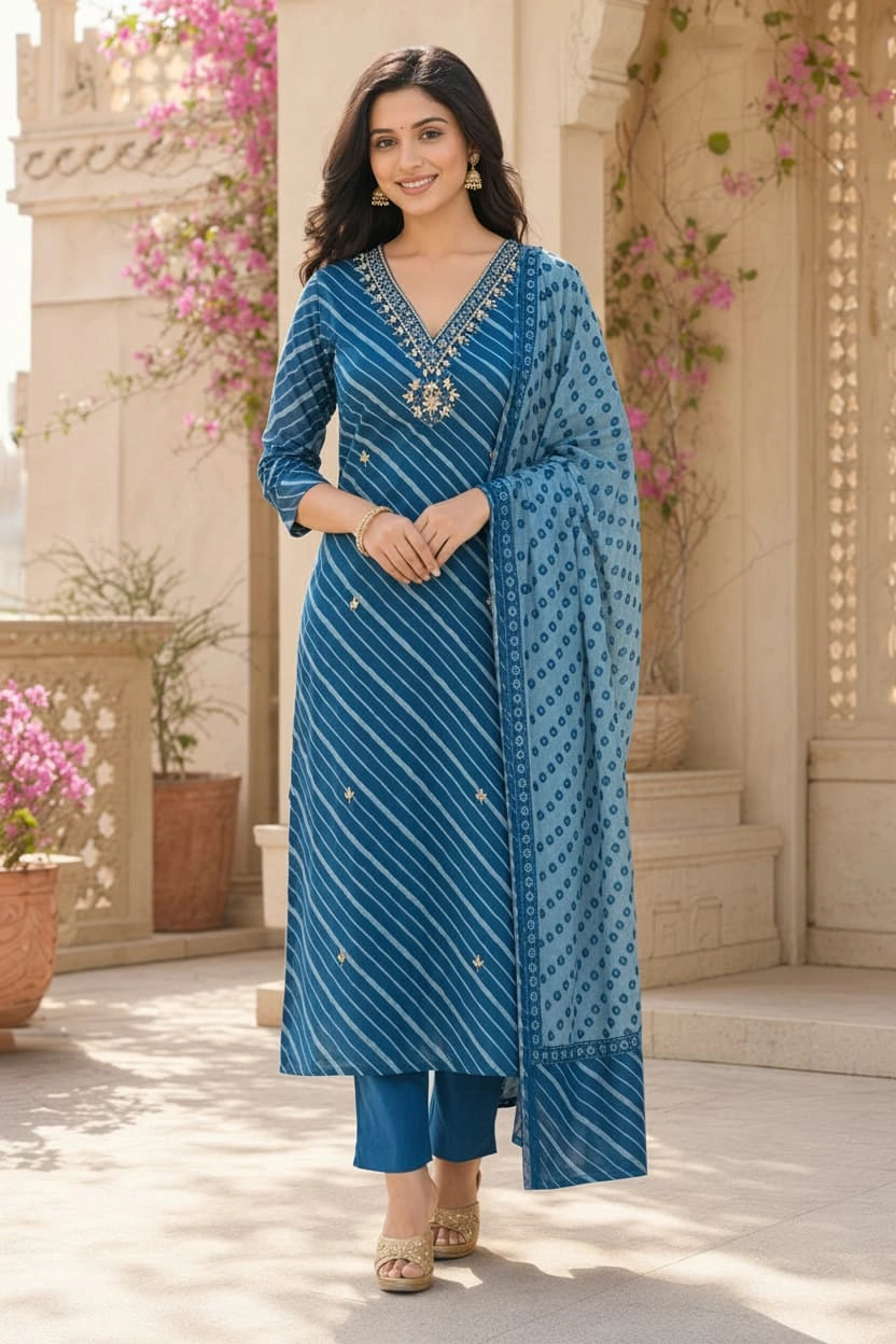 Mirror Work Blue Cotton Suit