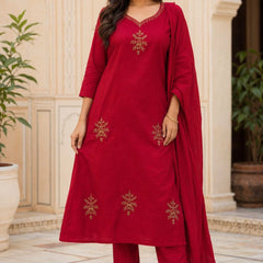 Stone Work Pink Semi Silk Suit