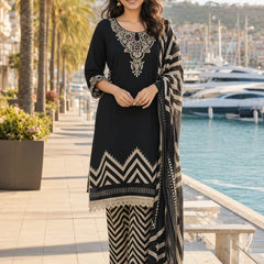 Embroidery Black Cotton Suit