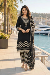 Embroidery Black Cotton Suit