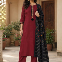 Contrast Maroon Black Cotton Suit