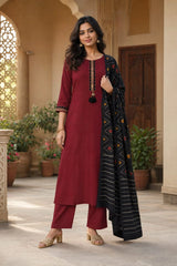 Contrast Maroon Black Cotton Suit