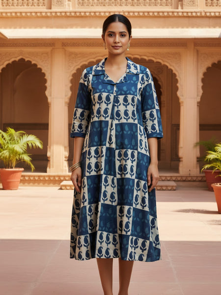 Indigo Mango print Cotton Top