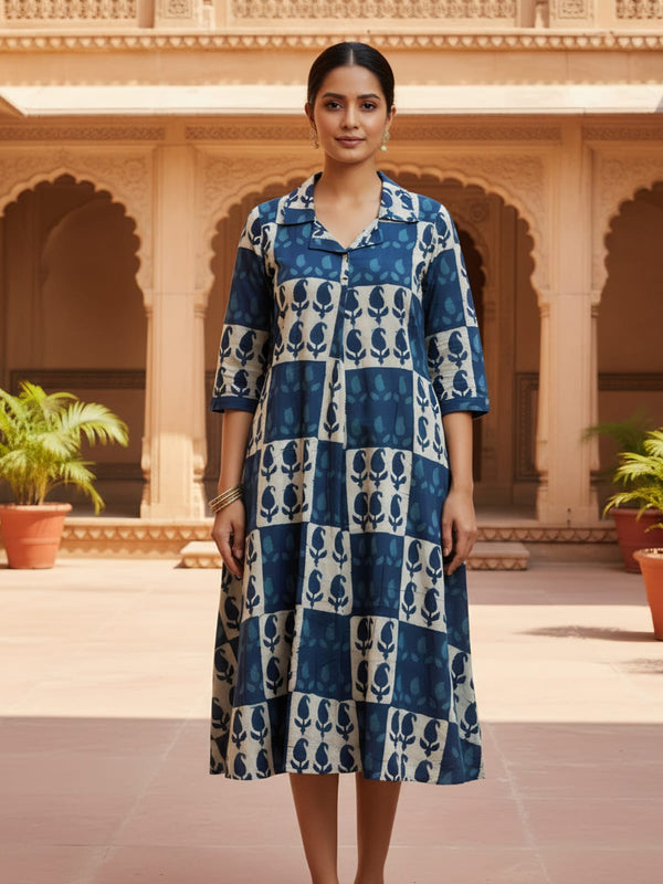 Indigo Mango print Cotton Top