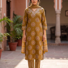 Ajrakh print  Mustard Cotton Suit