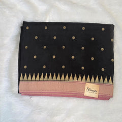 Butta Black Pink Semi Silk Saree