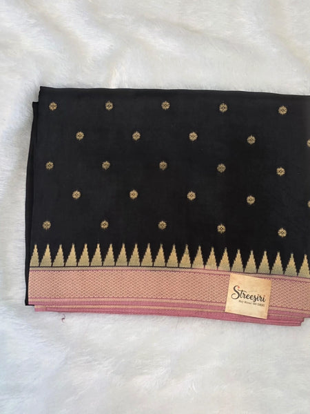 Butta Black Pink Semi Silk Saree