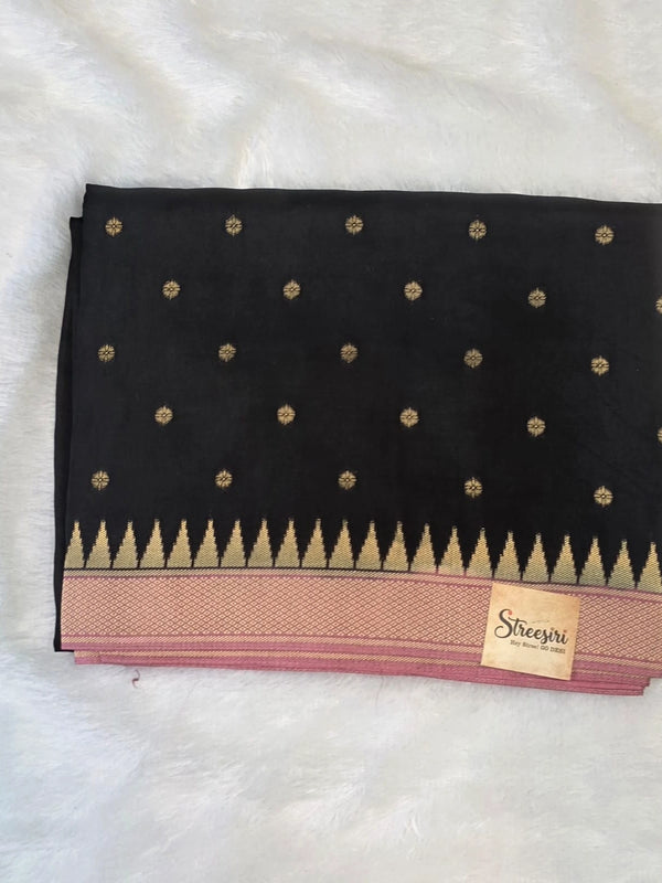 Butta Black Pink Semi Silk Saree