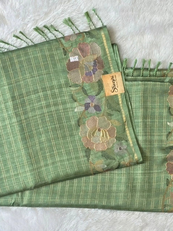 Green Viscose Floral Embroidery