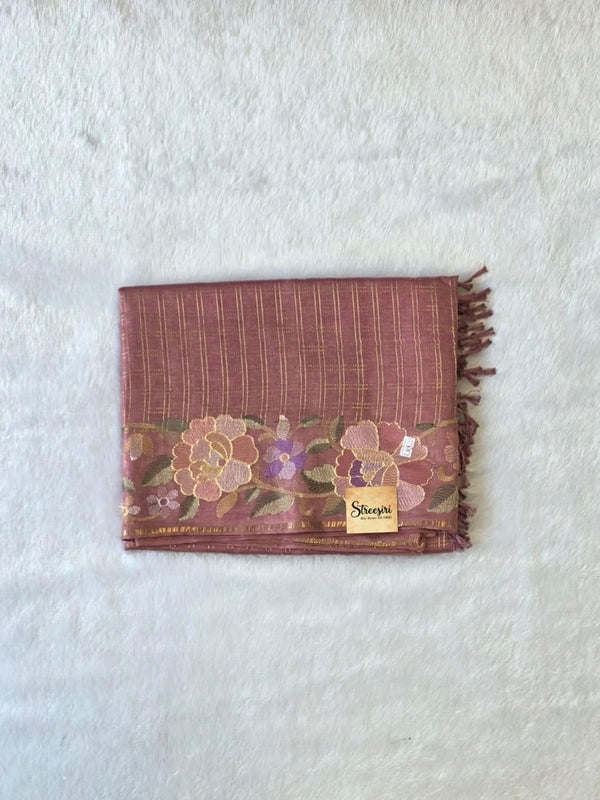 Floral Embroidery Tussar Saree
