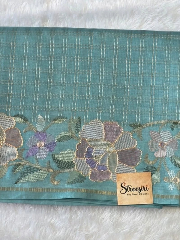 Floral Embroidery Tussar Saree