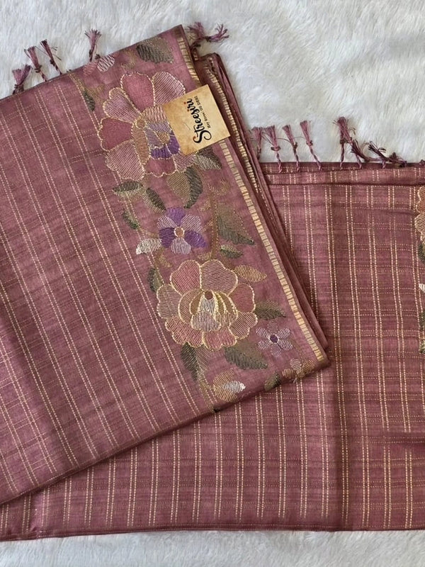 Floral Embroidery Tussar Saree