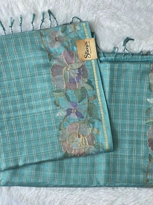Floral Embroidery Tussar Saree