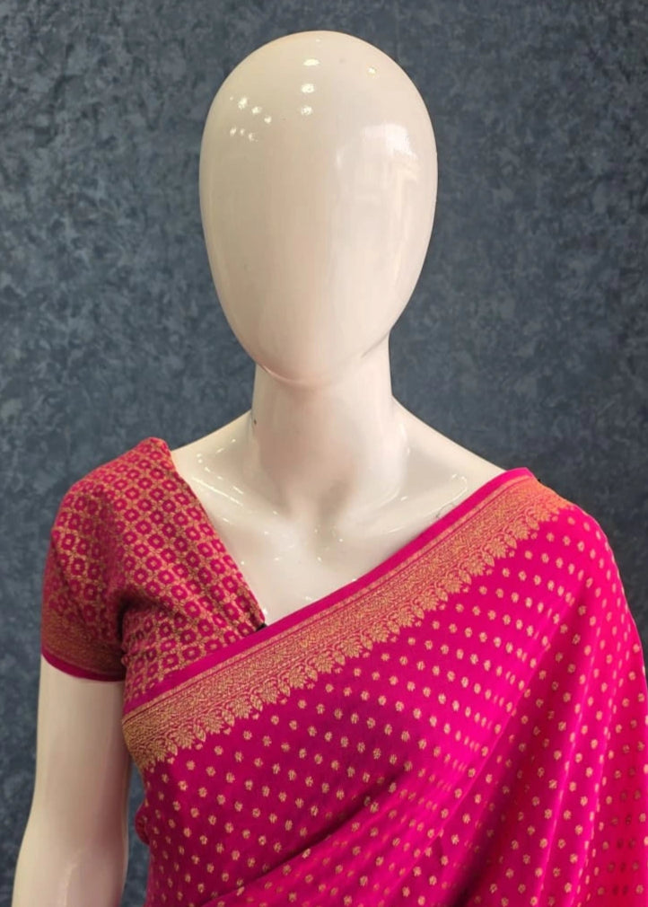 Pure Banarasi Crepe Pink Gold
