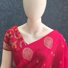 Brocade Blouse Pink Tussar Silk Saree