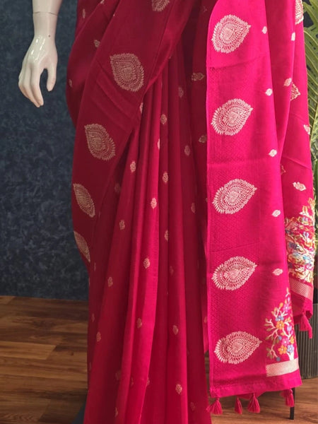 Brocade Blouse Pink Tussar Silk Saree