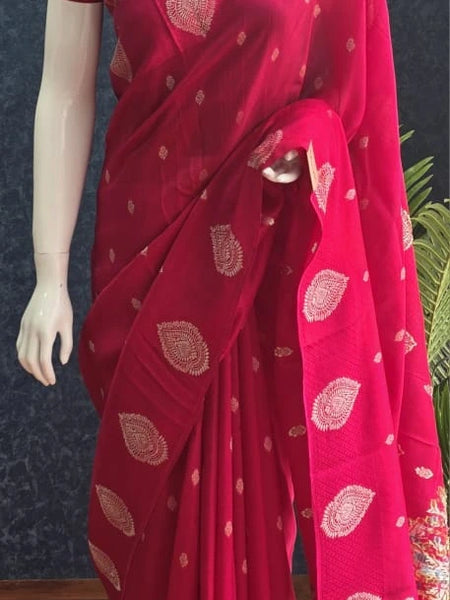 Brocade Blouse Pink Tussar Silk Saree