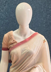 Linen kantha Work Cream Maroon