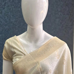 Self Half White Mushru Silk Saree