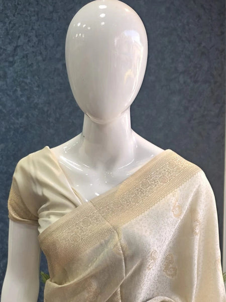 Self Half White Mushru Silk Saree