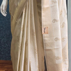 Self Half White Mushru Silk Saree