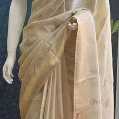 Self Half White Mushru Silk Saree