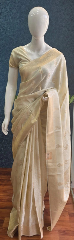 Self Half White Mushru Silk Saree