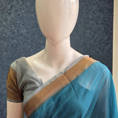 Contrast Blue Grey Jute Silk saree