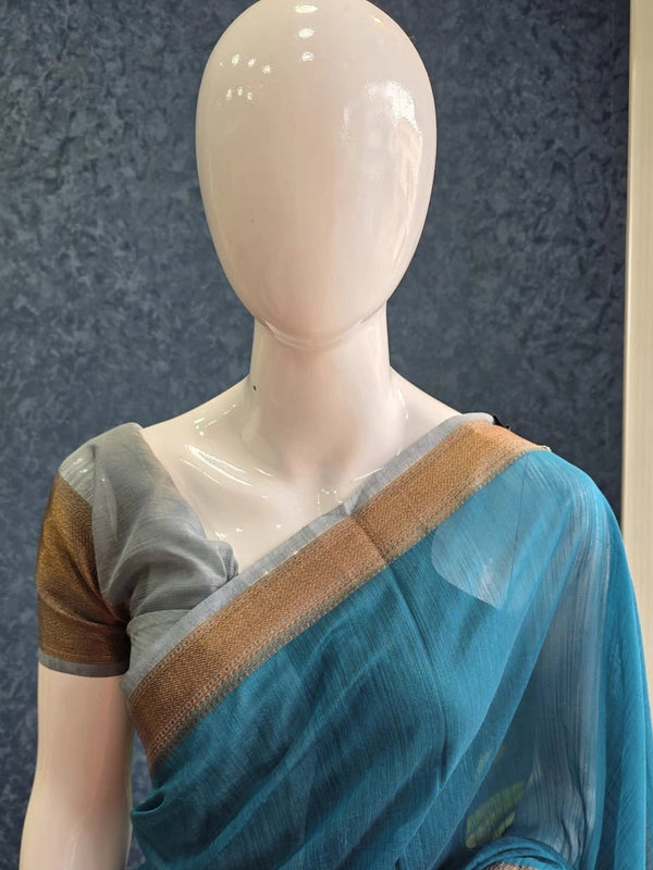 Contrast Blue Grey Jute Silk saree