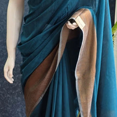 Contrast Blue Grey Jute Silk saree