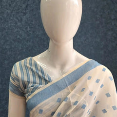 Jamdani White  Blue Cotton Saree