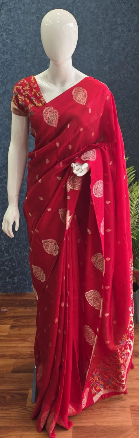 Tussar Silk Red
