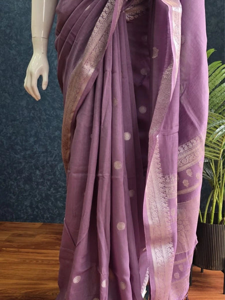 SOft lavender Linen Silk Saree