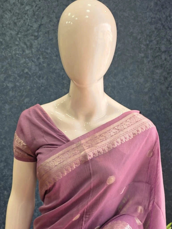 SOft lavender Linen Silk Saree