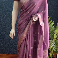 SOft lavender Linen Silk Saree