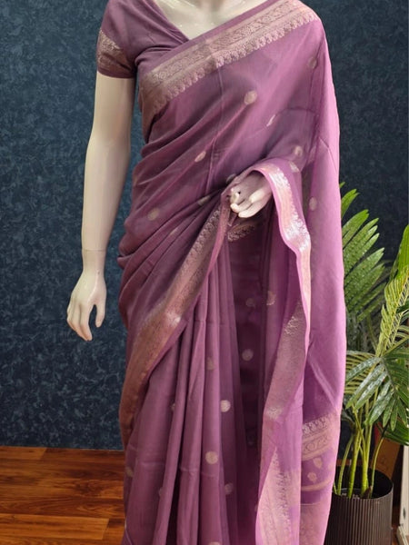 SOft lavender Linen Silk Saree
