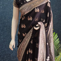 Gorgette Black Tussar Silk Saree