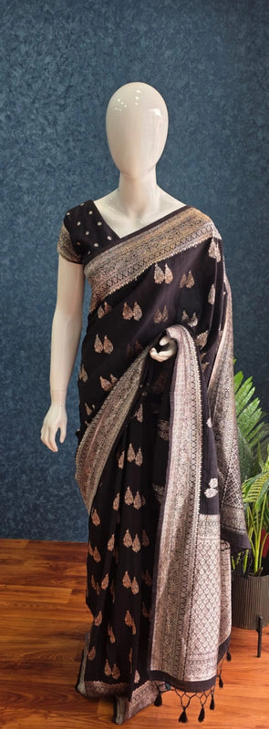Gorgette Black Tussar Silk Saree