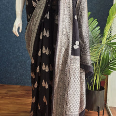 Gorgette Black Tussar Silk Saree