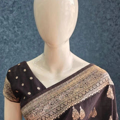 Gorgette Black Tussar Silk Saree