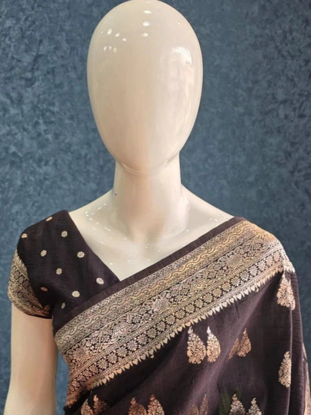 Gorgette Black Tussar Silk Saree