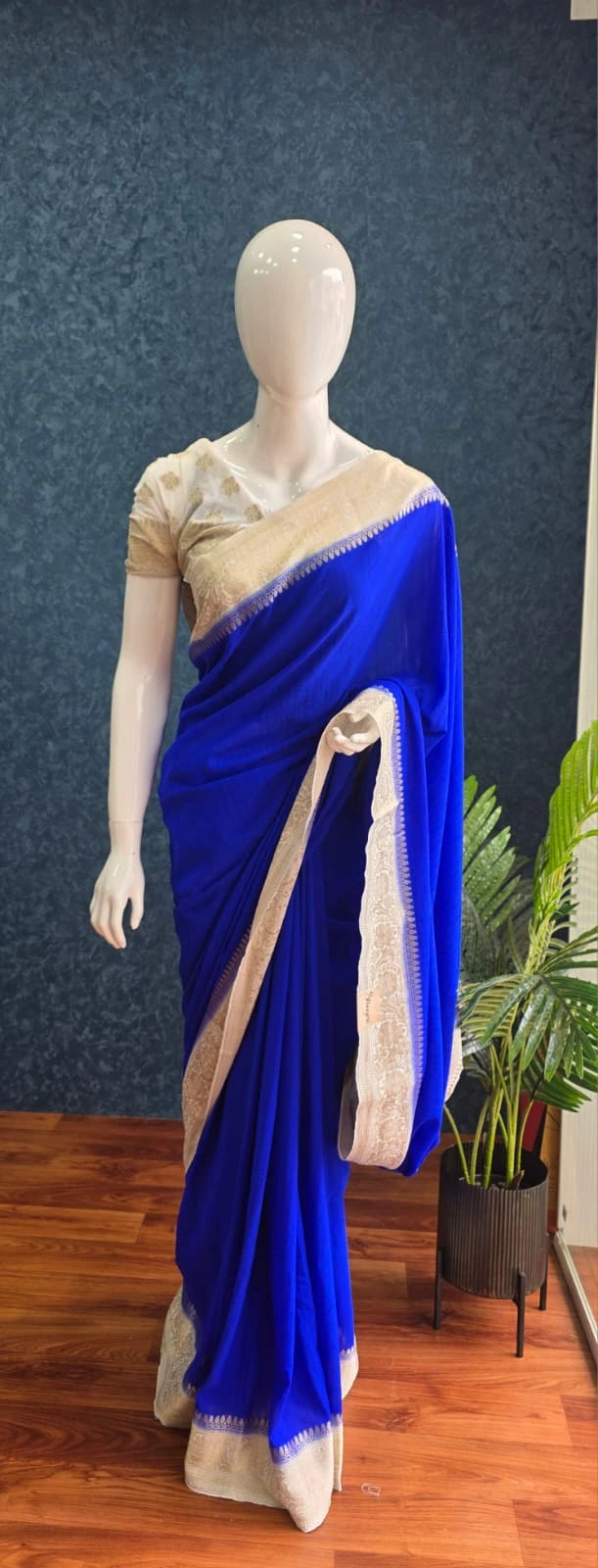 Jute Tussar  - Royal Blue/ off White